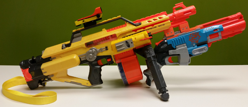 Nerf Stampede with Sledgefire (right)